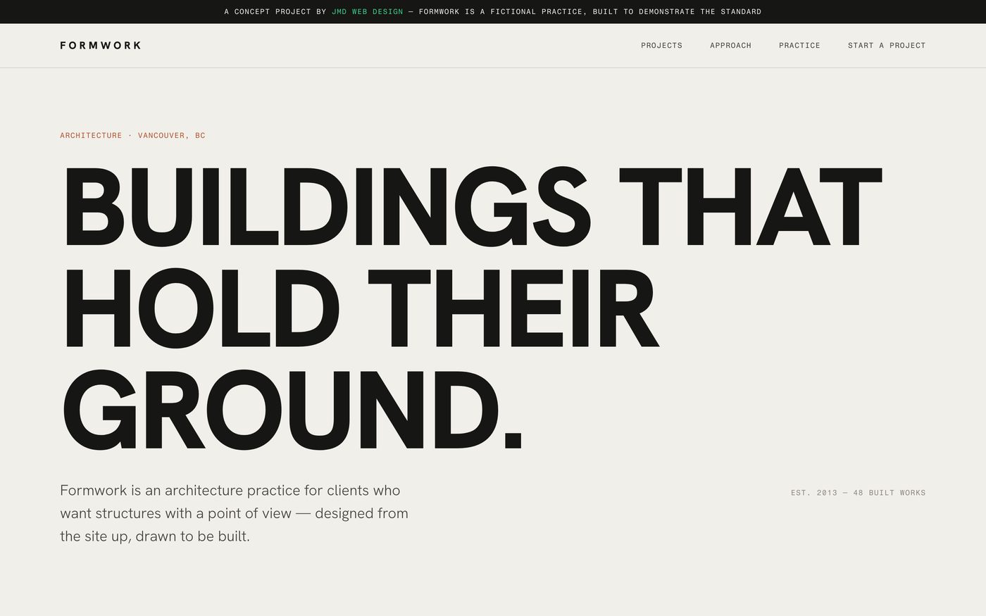 Formwork concept: an architecture practice site in bold structural type